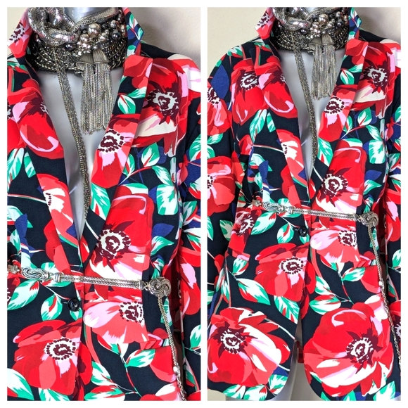 Vibrate Bold Oversized Dark Floral "Simply Emma" Office Professional Chic Blazer - Picture 4 of 14